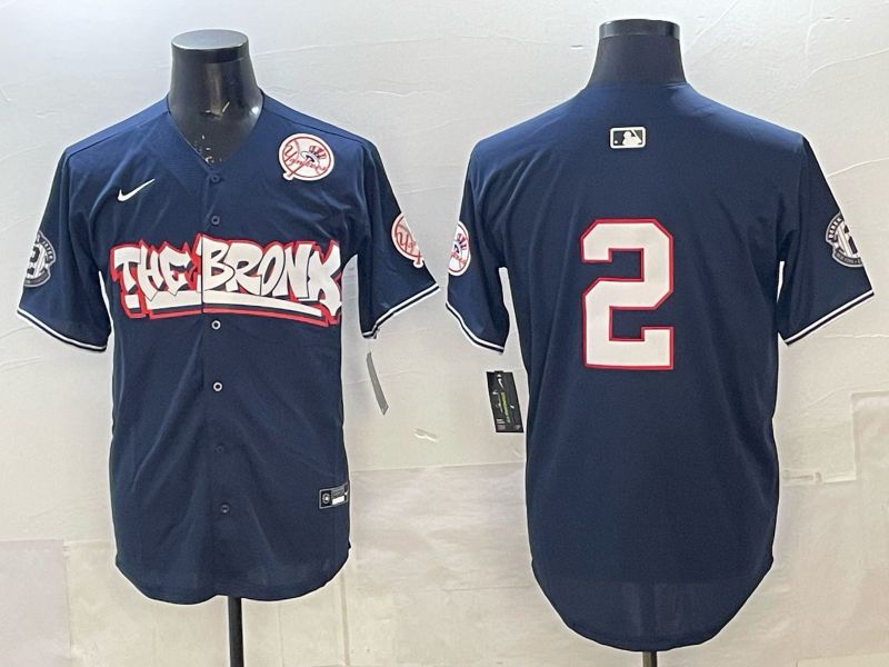 Men 2025 New York Yankees #2 Jeter Blue 4th generations Joint Name Nike MLB Jersey style 05